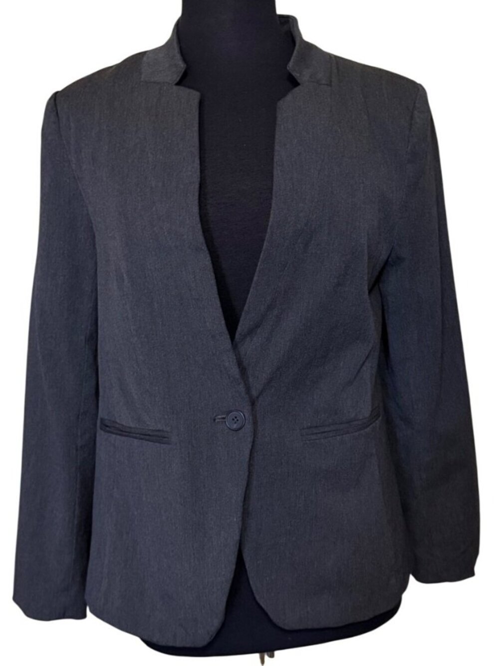 Old Navy Dark Gray Collarless Twill Blazer Jacket Women's Size M (READ)
